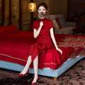 Red Long Cheongsam Improved Young Style New Female Chinese Retro Bridal Wedding Engagement Toast Dress Qipao