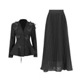 Elegant Blazer Pleated Skirt Sets Women Bow Single Breasted Back Lace Up Jacket Coats Mini Skirts Two Piece Set 2026 Lady