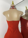 Luxury Rhinestone Women Elegant Strapless Beading with Necklace Bandage Celebrity Outfit Birthday Dress Evening Party Prom Gown