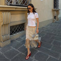Beige Embroidered Long Tunic Top V Neck Long Sleeve Lace Fringe Hem Boho Blouse 2026 Summer Beach Vacation Cover‑up Streetwear