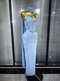 3 Colors Women Sexy Strapless Shining Crystal Bodycon Long Bandage Dress Evening Party Celebrate Elegant Cocktail Outfit