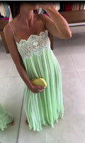 Light Green Lace Patchwork Dress Women Chic Pleated Sleeveless Loose Fit Long Dresses 2026 Lady Beach Daily Resort Sundress New