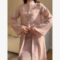 Chic Oriental Slim Long Dress Set Women Casual Stand Collar Full Sleeve Knot Button Slit Hem Suit Spring Lady Street Wears New