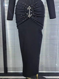 New Women Long Sleeve Square Collar Shinning Diamond Bodycon Long Bandage Dress Elegant Evening Party Celebrate Outfit