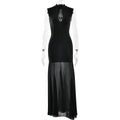 Sexy Spliced Sheer Mesh Fishtail Dresses for Women Stand Collar Sleeveless Patchwork Hollow Out Dress Female Trendy