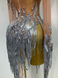 Sexy Shiny Tassel Diamonds Dress For Women Evening Party Costume Luxury Birthday Bar Nightclub Stage Performance Clothing