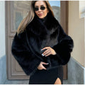 Solid Fashionable Fuax Fur Jacket for Women Lapel Long Sleeves Slim Spliced Lace Up Coat Female Winter Clothing New