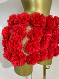 Women Sexy Red 3D Flowers Top Mini Dress Two Piece Set Eveing Party Girls Birthday Nightclub Stage Dress Holiday Photo Shoot Set