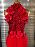 Black Red Women Shining Sequins Florals Sexy O-Neck Bodycon Bandage Long Dress Evening Party Christmas Birthday Outfit