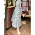 Summer Dress Short Sleeved Dreen Women's Cheongsam Qipao Traditional Improved Slim A-line Long Dress Irregular High-end Elegant