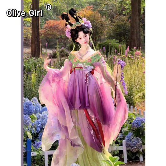 Olive Girl Multicolor Embroidered Hanfu Dress for Ren Faire 2026 Garden Wedding Fairycore Photoshoot Everyday Wear S-L XS-3XL Plus Size Chinese Heritage Fashion Women
