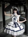 Olivegirl Lolita Dresses New Chinese Style Flower Print Lace Patchwork Sweet Bow Appliques Short Spaghetti Strap Dresses