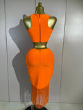 Elegant Celebrity Evening Club Party Prom Luxury Birthday Dress Women Sexy Top Short Tassel Skirt Orange Bandage Two Pices Set