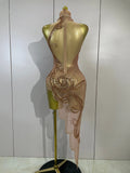 Luxury Sparkly Diamond Sequins Asymmetric Bodycon Mini Dress Women Sexy Mesh See Through Bar Nightclub Party Show Stage Costume