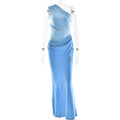 Solid Slimming Dresses for Women Slanted Collar Sleeveless High Waist Temperament Dress Female Fashion