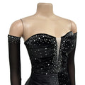 Luxury Evening Dress for Women Sexy Off Shoulder Ruched Crystal Velvet Mini Dress with Gloves Female Birthday Outfit Robe
