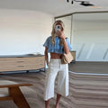 Elegant Women's Chiffon Cropped Shawl Shirts Loose Lapel Single Breasted Short Sleeve Blouses 2026 Spring Summer Lady Chic Top