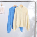 Fuzzy Sequin Zipper Women Cardigan Stand Collar Long Sleeve Loose Knitted Jacket Oversized Sequined Furry Knit Casual Winter Top