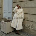 Winter Brand Fashion Russian Girl Style Belted Maxi Furry Fur Coat Women Faux Lamb Fur Jacket Hot Chunky Outerwear
