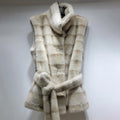Street Vintage Spliced Lace Up Slimming Waistcoat for Women Stand Collar Sleeveless Fur Tank Top Female Winter Fashion Style