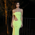 Solid Spliced Lace Up Slimming Dresses for Women Strapless Sleeveless High Waist Temperament Dress Female