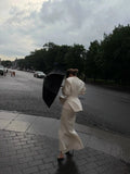 Women 2026 Spring Summer Blazer Two Piece Deep V Neck Peplum Waist Button Top Mermaid Long Skirt Commute Matching Set