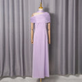 Formal Evening Party Solid Dress for Women Diagonal Collar Off Shoulder High Waist Elegant Maxi Dresses with Ribbon Female