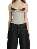 Casual Fashion Camisole Tops Woman Leather Patchwork Low-Neck Backless Skinny Stretch Daily High Street Style Vests
