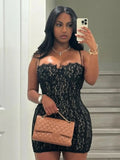 Jacquard Double Deck Dress Party Women Y2K Sexy Lace Spaghetti Strap Body-Shaping Nighclub Summer Trend Mini Bodycon