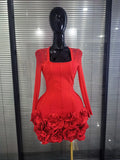 Black Red Color Women Long Sleeve Sexy O-Neck Bodycon Mini Bandage Dress Florals Celebrate Evening Party Nightclub Outfit