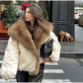 Vintage Faux Fur Trim Puffer Jacket Women Big Furry Collar Oversized Bubble Sleeve Warm Winter Coat Lady Winter Outerwear 2026
