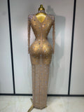 Women Sparkly Diamonds Mesh See Through Bodycon Dress Evening Birthday Party Sexy Nightclub Bar Stage Costume