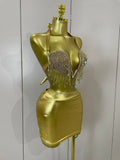 Women Eveing Celebrate Party NightClub Festival Outfit Sexy Stage Costume Luxury Shiny Diamond Chain Top Mini Dress Two Pieces