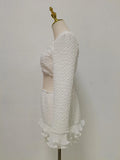 White Spliced Fungus Two Piece Set Female V Neck Long Sleeve Vest Beach Vacation Women's Skirt Sets Summer Fashion