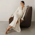 Minimalist Office Dress for Women Notched Colalr Long Sleeve High Waist Slimming Split Design Solid Dresses Female