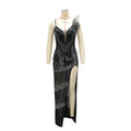 Black Sexy Rhinestone Party Dress for Women Elegant Glitter Diamonds Birthday Dresses Sheer Mesh High Split Prom Long Dress