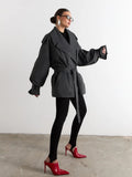 Women's Double Breasted Trench Coat Lapel Waist-Cinching Lace Up Mid Length Windbreaker Jacket Autumn Casual Street Coat