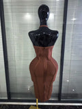 Brown Black Women Sexy Halter V-Neck Bodycon Midi Bandage Dress Bar Singer TV Show Performance Costumes Birthday Clothing