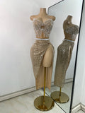 Sparkly Sequins Strapless Top Long Skirt Sets Nightclub Performance Nightclub Women's Outfit Two Pieces Stage Dress
