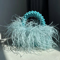 Pearl Bead Bag With Feather Fur Designer Brand Clear Acrylic Crystal Stone Box Tote Handbag Women Handmade Party Purse
