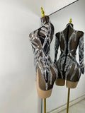 Sparkly Sequins Rhinestones Women Sexy Black Mesh See Through Long Sleeve Party Nightclub Performance Costume Stage Wear