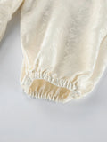 Apricot Jacquard Drawstring for Women Jackets Lapel Bubble Long Sleeve Peplum Hem Zip Up Jacket for Summer Casual