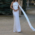 Solid Slimming Chic Dresses for Women Shawl Collar Sleeveless Off Shoulder High Waist  Long Dress Female