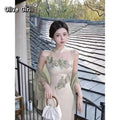 Olive Girl Romantic Qipao for Ren Faire 2026 Garden Wedding Fairycore Photoshoot Everyday Wear S-XXL XS-3XL Plus Size Romantic Cottagecore Garden Party Editorial Not Costume Qipao Cheongsam Chinese Dress Chinese Heritage Fashion Women
