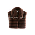 2026 Trendy Striped Brown Sable Faux Mink Fur Shrug Collar Vest Women Sleeveless Cropped Fur Coat Jacket Tank Crop Tops