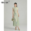 Olive Girl Dramatic Qipao for Ren Faire 2026 Garden Wedding Fairycore Photoshoot S-XXL XS-3XL Plus Size Dramatic Silhouette Romantic Editorial Not Costume Ren Faire Dress Qipao Cheongsam Chinese Dress Chinese Heritage Fashion Women