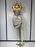 Elegant Sexy Pear Mesh See Through Two Piece Set Women Luxury Birthday Party Prom Gown Singer Nightclub Hotwife Stage Outfit