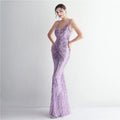 Women Strap Party Maxi Dress Sexy V Neck Evening Dress Celebrity Purple Sequin Dress Long Prom Formal Occasion  Dress