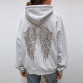 Casual Sequin Wings Hooded Sweatshirt Pant Set Women Solid Loose Full Sleeve Pullover Suit 2026 Spring Autumn Lady Daily Outfit