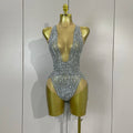 Luxury Sparkly Silver Diamonds Tassel Mesh Sheer Bodysuits Eveing Birthday Party Latin Dancer Bar Nightclub Sexy Stage Costume